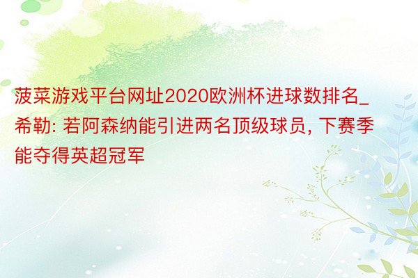 菠菜游戏平台网址2020欧洲杯进球数排名_希勒: 若阿森纳能引进两名顶级球员, 下赛季能夺得英超冠军